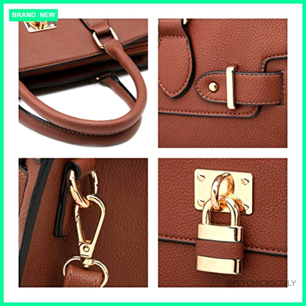 Large Vegan Leather Satchel Tote with Matching Clutch for Work - Picture 6 of 7